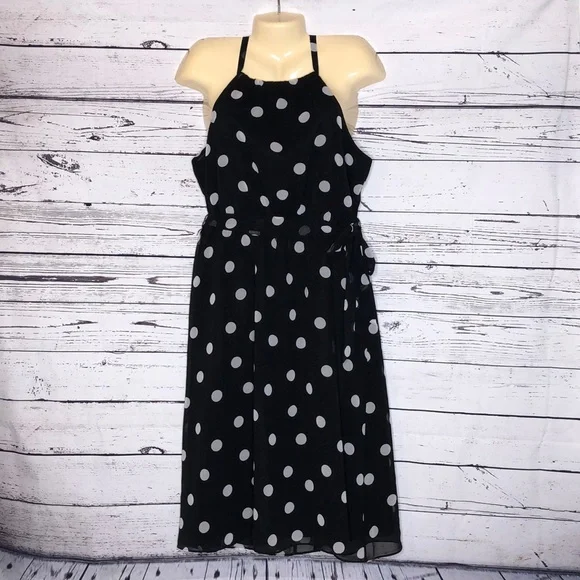 banana republic black and white polka dot dress Banana Republic NWT Size 12 Black & White Polka Dot Dress w/ Tie Belt